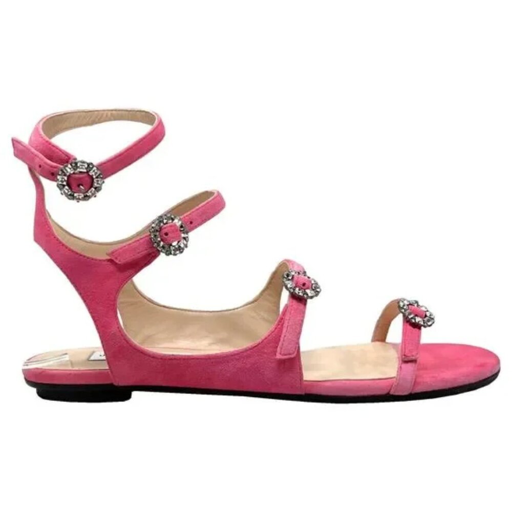 JIMMY CHOO  NAIA FLAT SANDALS  GREAT USED CONDITION    38.5  pink   Box included